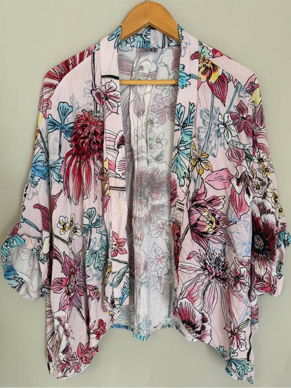 Anthropologie BL^NK London Floral Kimono Top One Size Pink Lotus Flower Boho